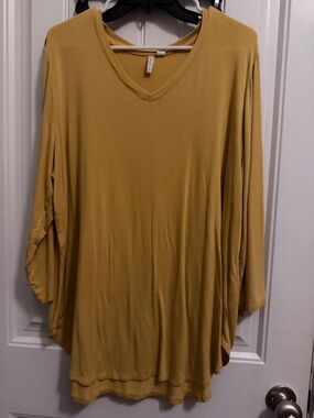 Cato Mustard V-Neck Long Sleeve Tunic